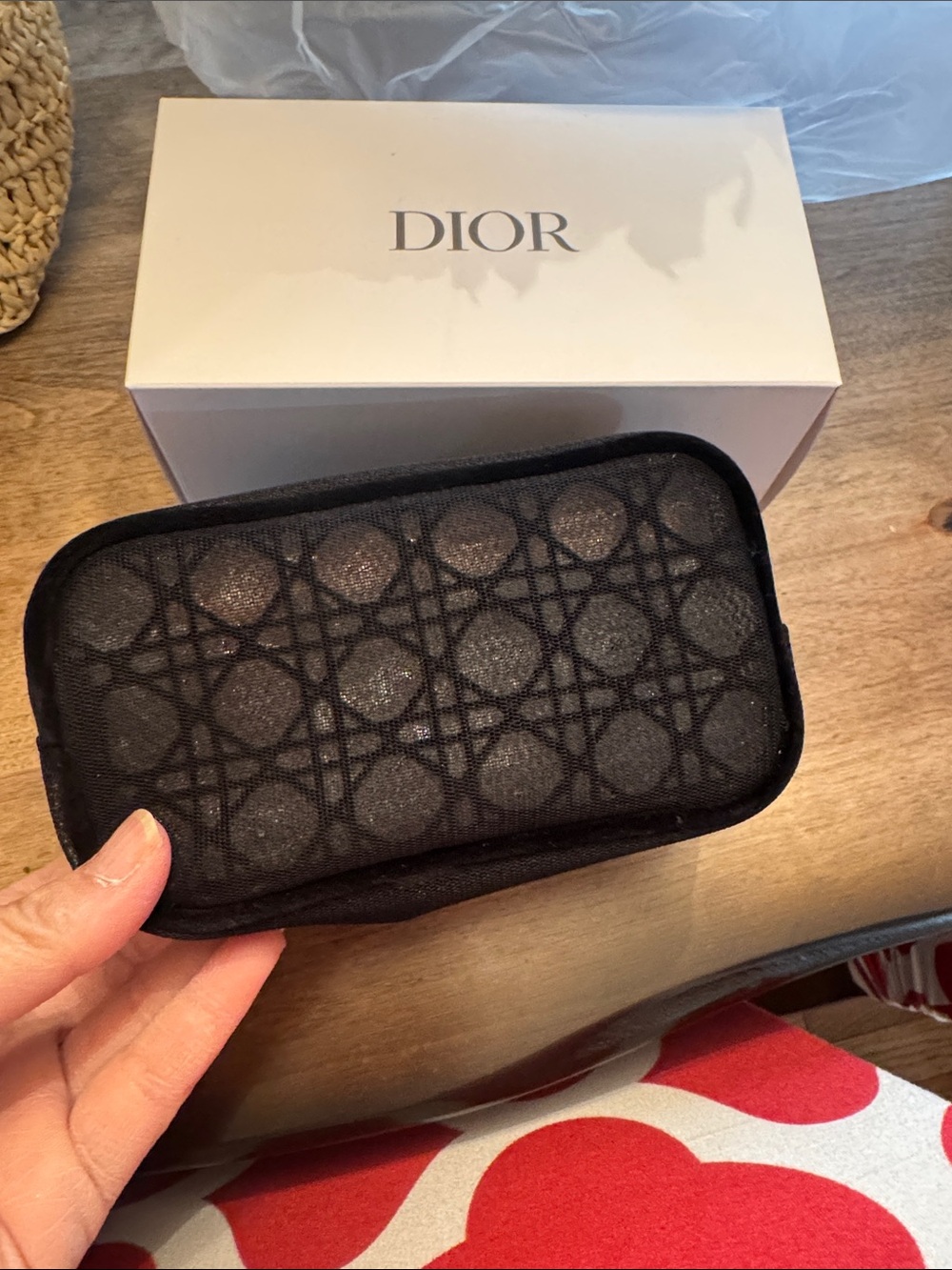 Dior Black Mesh Logo Cosmetic Pouch - Picture 3 of 5